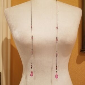 Pink Teardrop Pendant Necklace with Delicate Chain